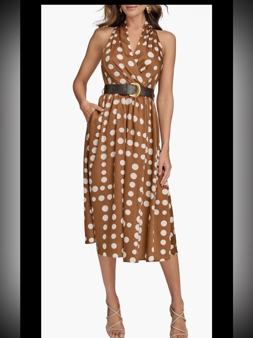 Donna Karan Polka Dot Belted Midi Dress,sz 10, New Without Tag